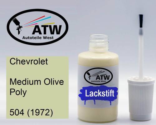 Chevrolet, Medium Olive Poly, 504 (1972): 20ml Lackstift, von ATW Autoteile West.